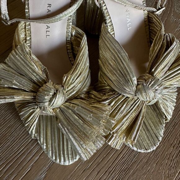 LOEFFLER RANDALL Camellia Gold Pleated Bow Heel With Ankle Strap - Picture 4 of 9